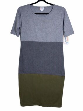 NWT LuLaRoe Julia colorblock casual summer Midi knee length Dress large gray